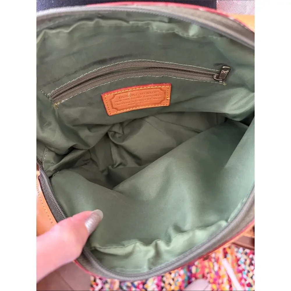 Vintage Hunting World Green & Tan Equestrian Safari Explorer Chic Crossbody Bag